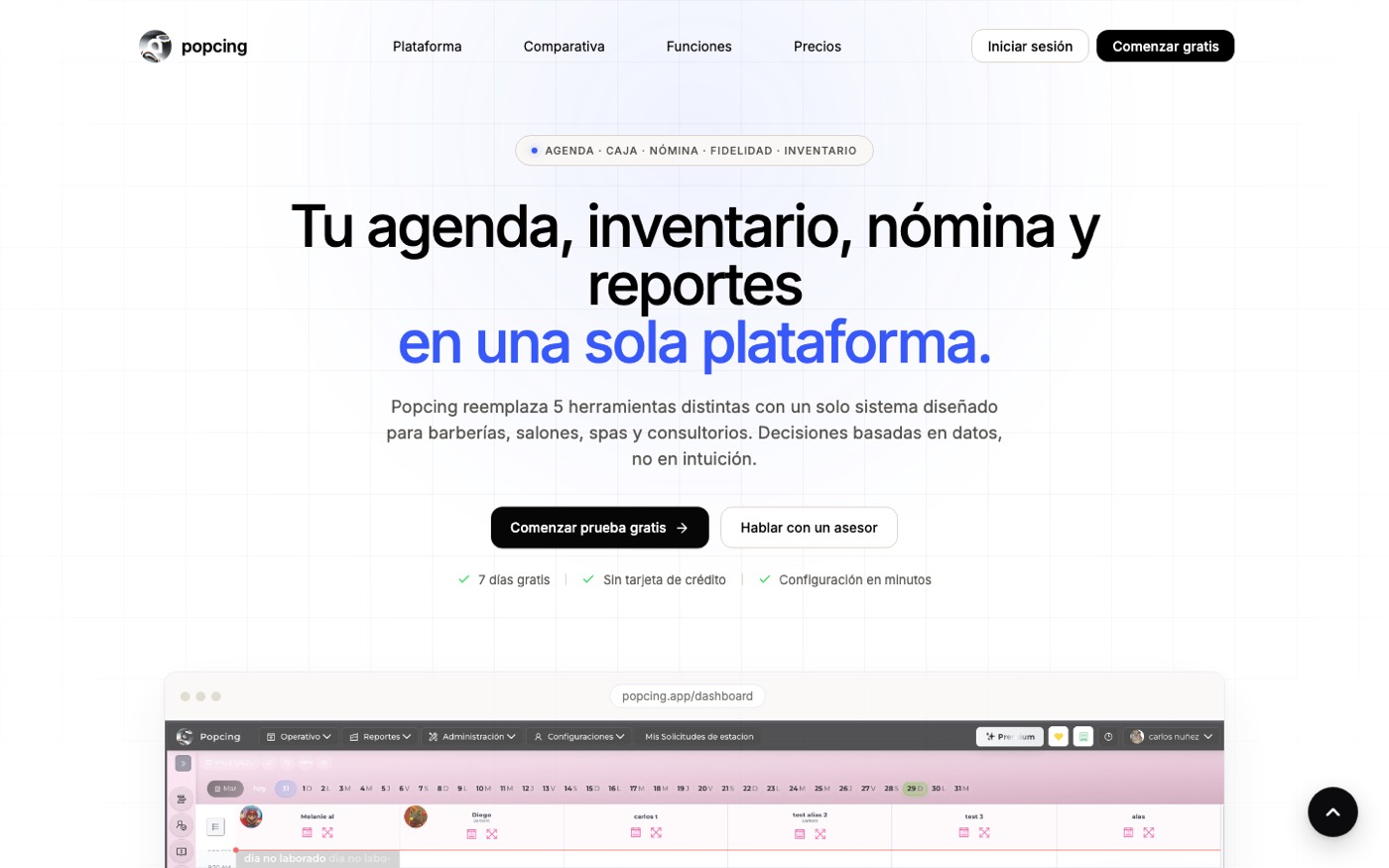 Captura del sitio de Agenda Popcing