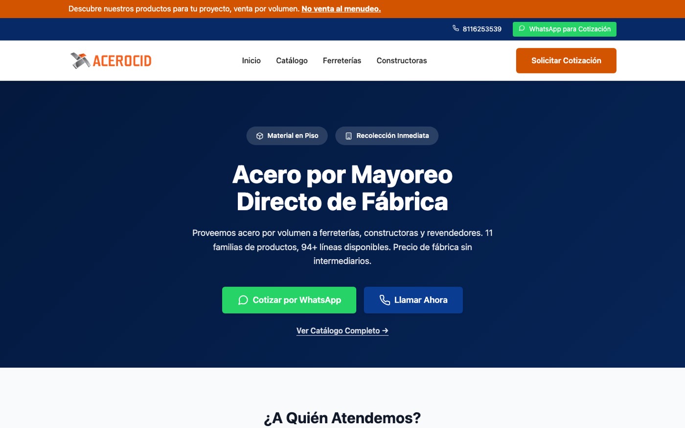 Captura del sitio Acerocid — Campañas (ventas.acerocid.com)